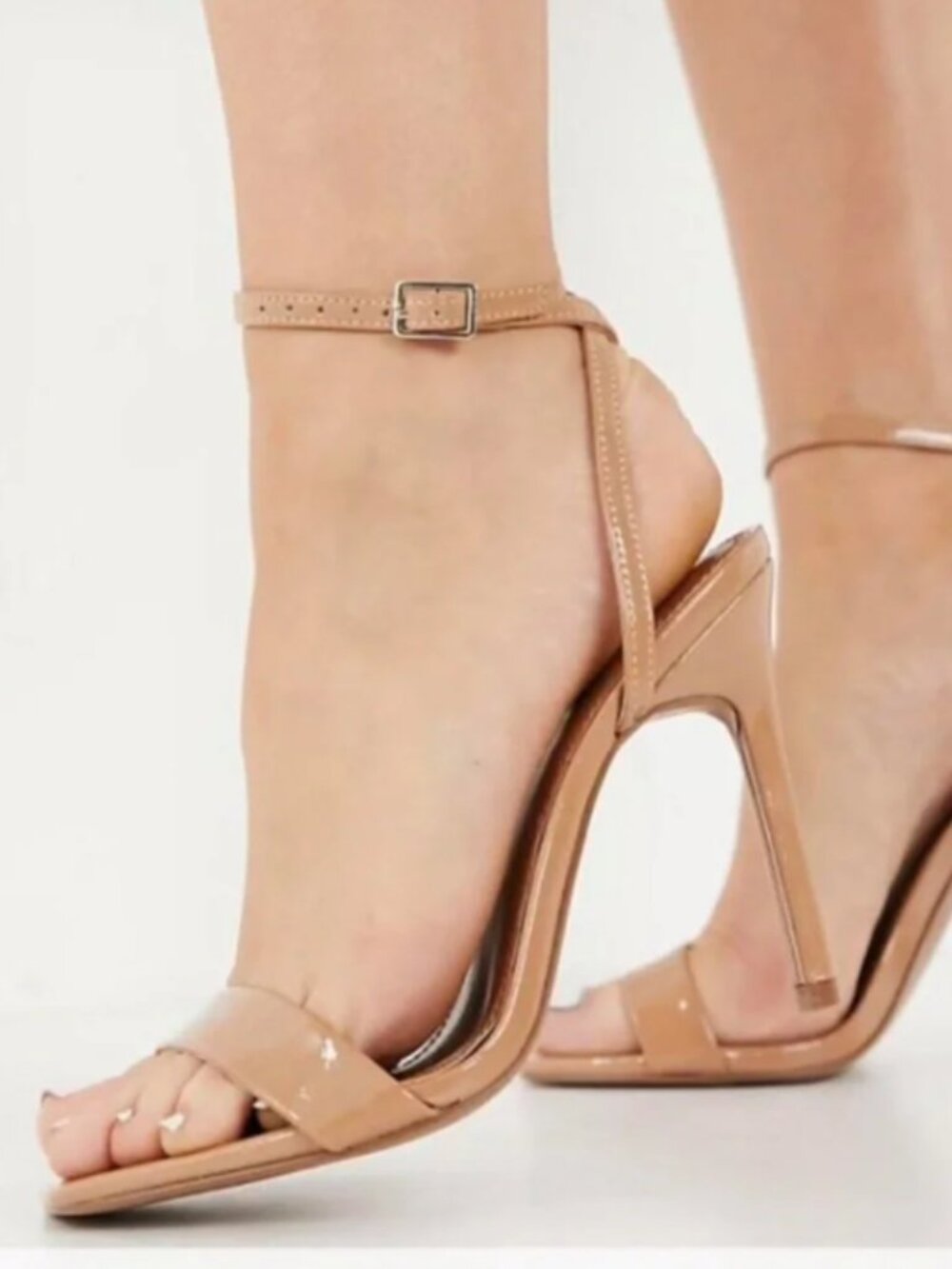 ASOS DESIGN Nude Patent Ankle Strap Heeled Sandals Size 11 | 4.5" Heel